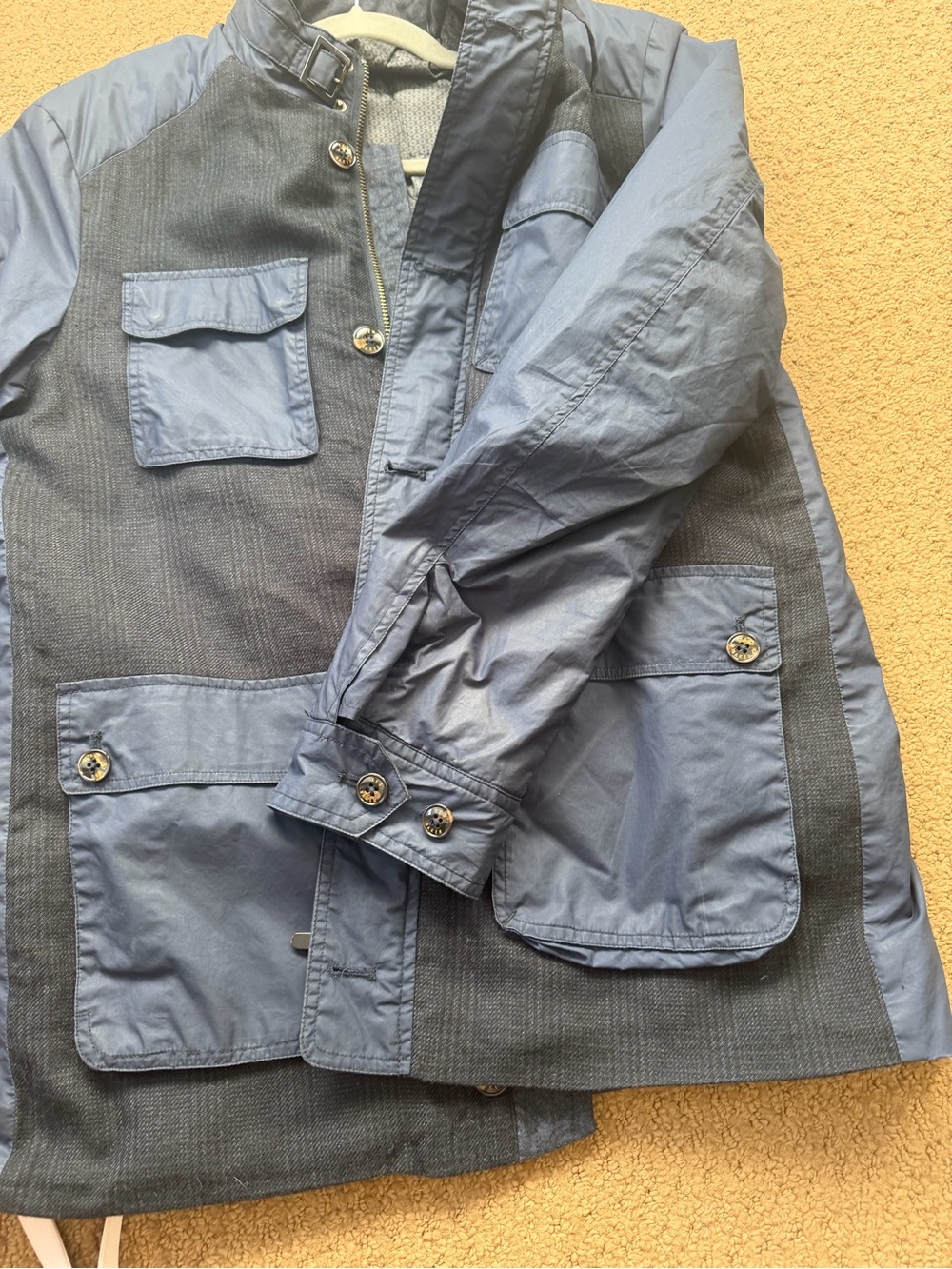Ted Baker London Men’s Navy Blue Mixed Media Quilted Utility Jacket Size 5 (XL) - Picture 7 of 8